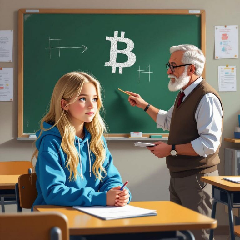Die Szene steht für Bitcoin-Bildung und Finanzwissen für Kinder und Jugendliche.